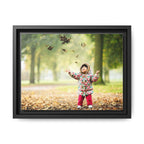 Framed Matte Canvas Photo Print — Autumn Child Playing in Leaves