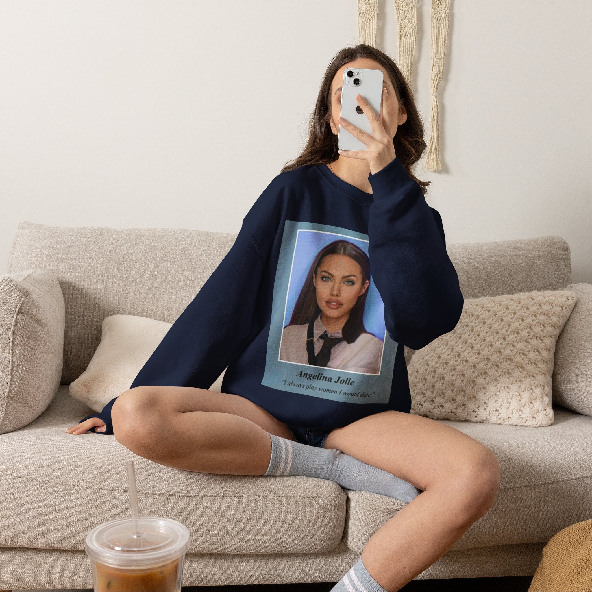Graphic Crewneck Sweatshirt — Portrait Photo Print with Quote