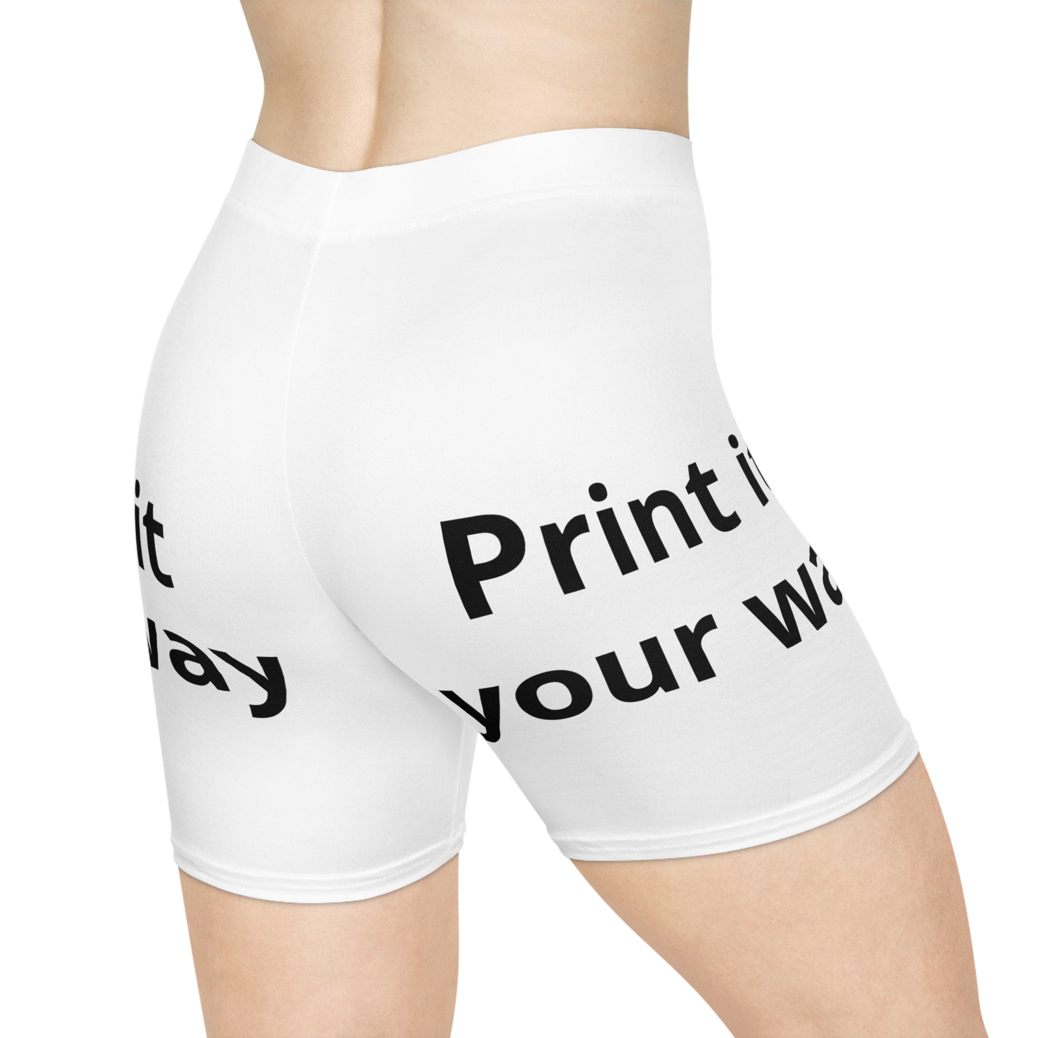 Custom Text White Biker Shorts — Personalized 'Print It Your Way' Activewear
