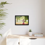 Framed Matte Canvas Photo Print — Autumn Child Playing in Leaves
