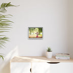 Framed Matte Canvas Photo Print — Autumn Child Playing in Leaves