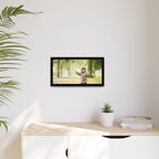 Framed Matte Canvas Photo Print — Autumn Child Playing in Leaves