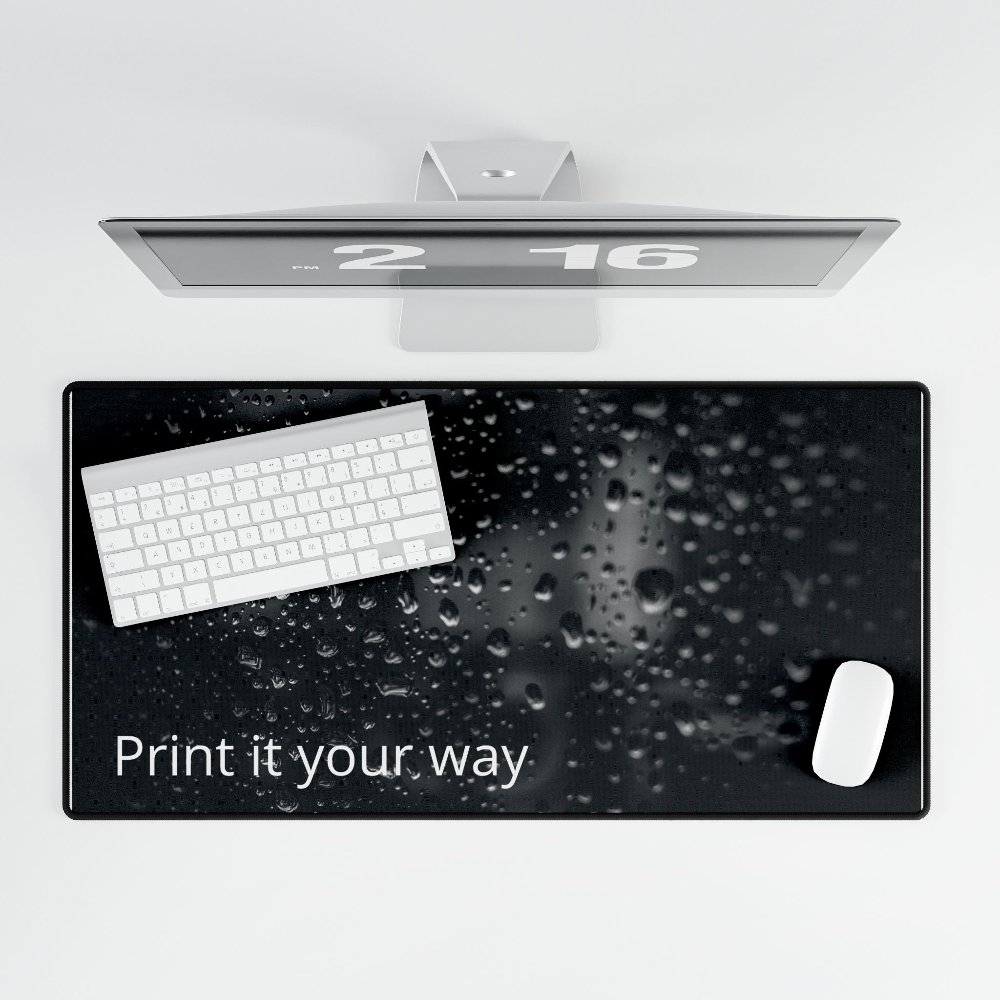 Water Droplets Black Desk Mat — "Print it your way" Custom Gaming Desk Pad