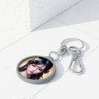 Anime Girl Portrait Keyring Tag — Elegant Asian Fantasy Charm Keychain