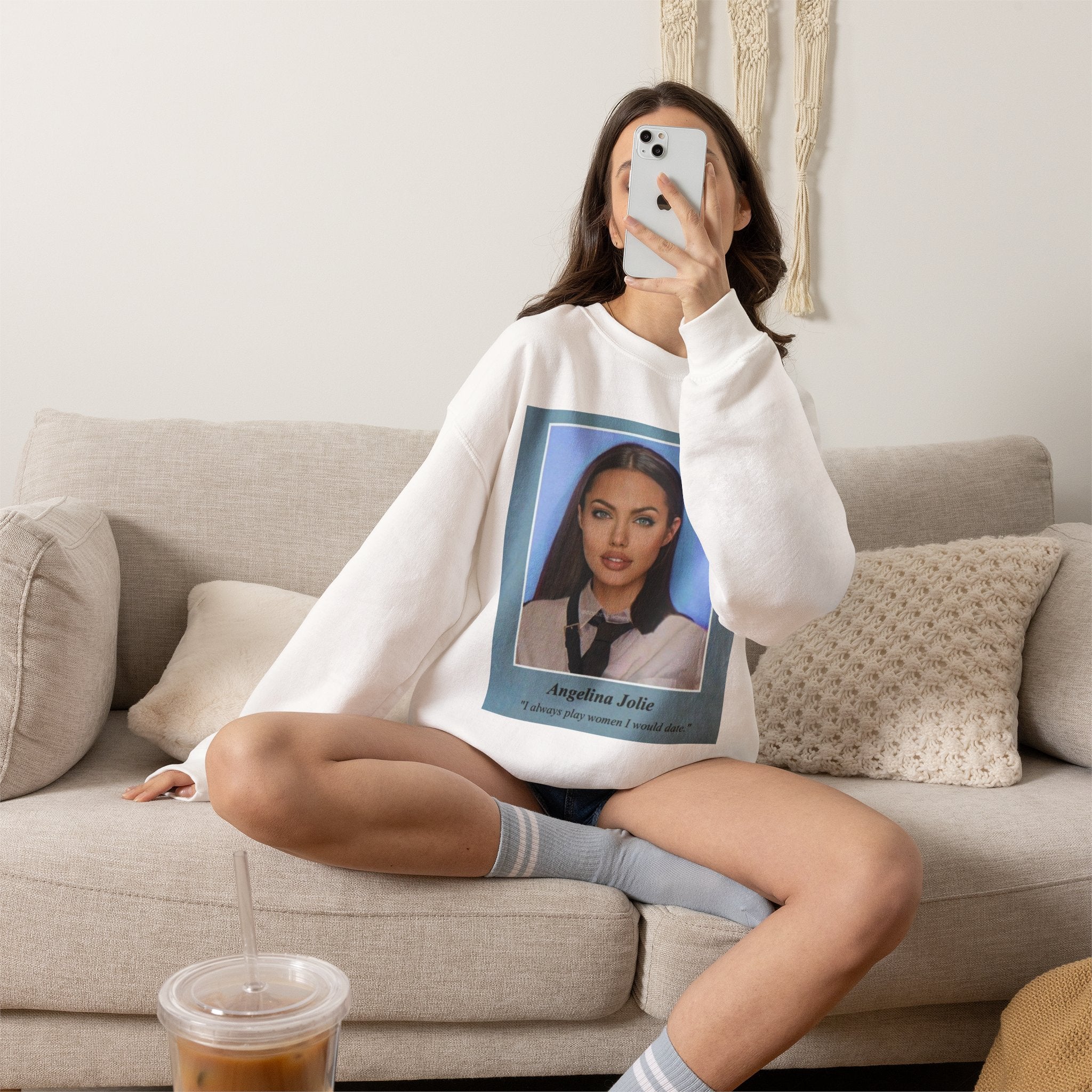 Graphic Crewneck Sweatshirt — Portrait Photo Print with Quote
