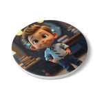 Kid Cartoon Boy Ceramic Coaster — Cute Office Desk Drink Mat