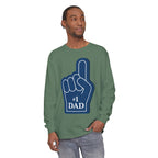 #1 Dad Foam Finger Long Sleeve Shirt — "Super Dad" Back Graphic