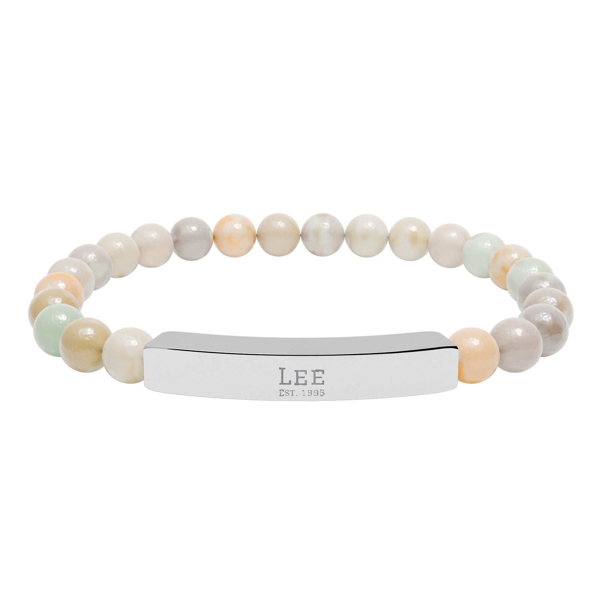 Natural Stone Stretch Bar Bracelet (Engraving)