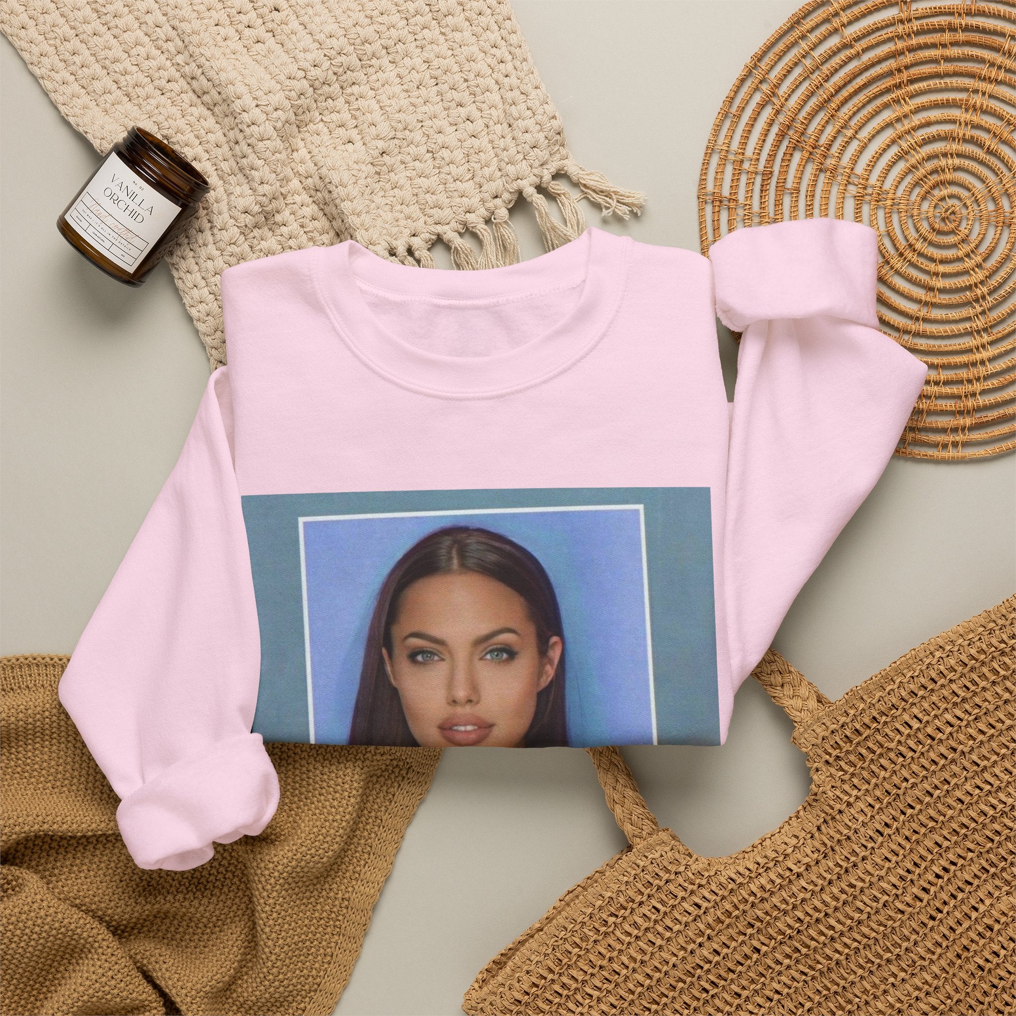Graphic Crewneck Sweatshirt — Portrait Photo Print with Quote