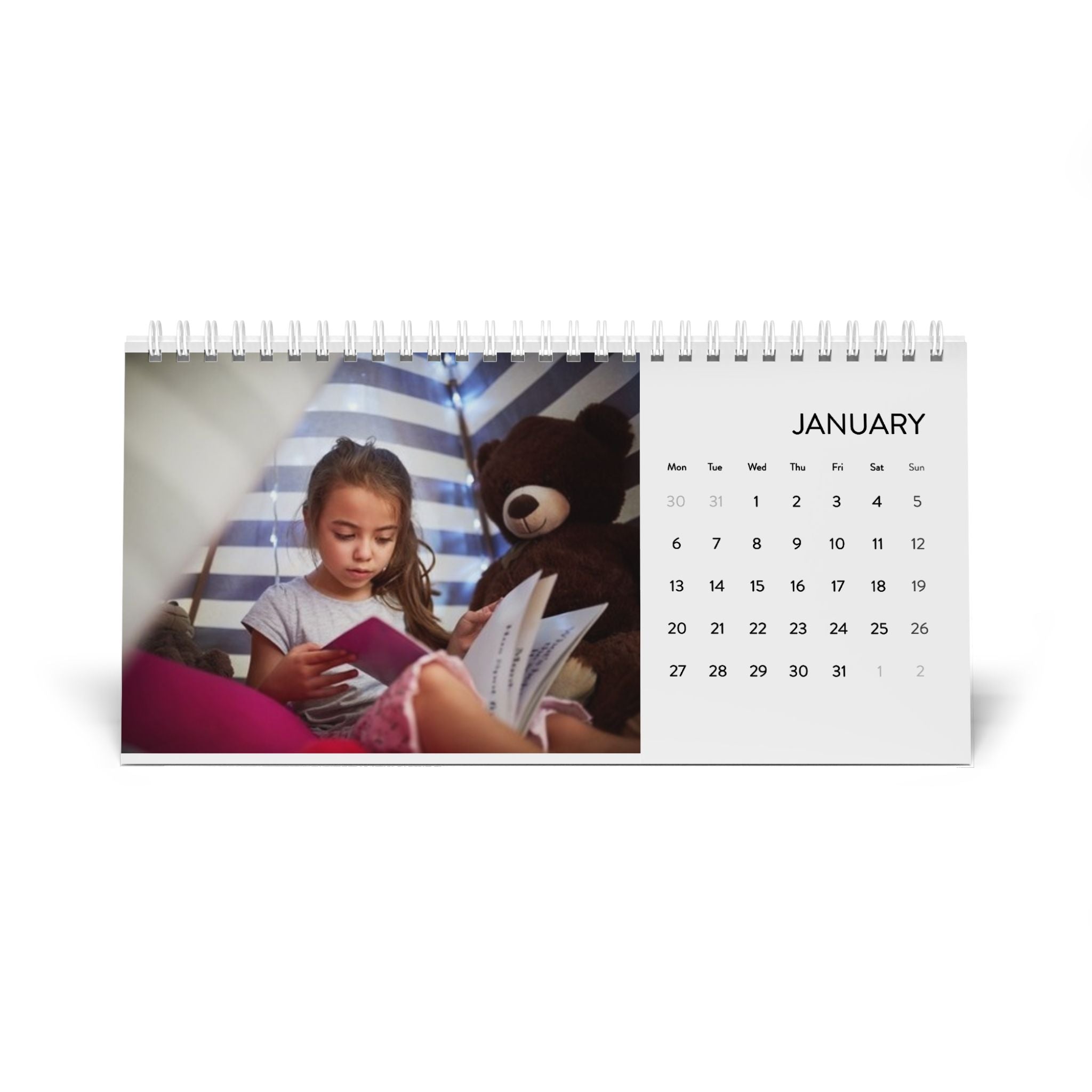 2025 Photo Desk Calendar – 12-Month Grid Layout, Personalized Family Memories