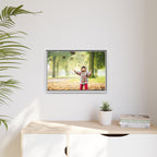 Framed Matte Canvas Photo Print — Autumn Child Playing in Leaves