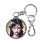 Anime Girl Portrait Keyring Tag — Elegant Asian Fantasy Charm Keychain