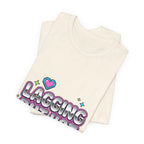 Lagging But Hot Tee | Y2K slogan, glitter type, hot pink cyber aesthetic