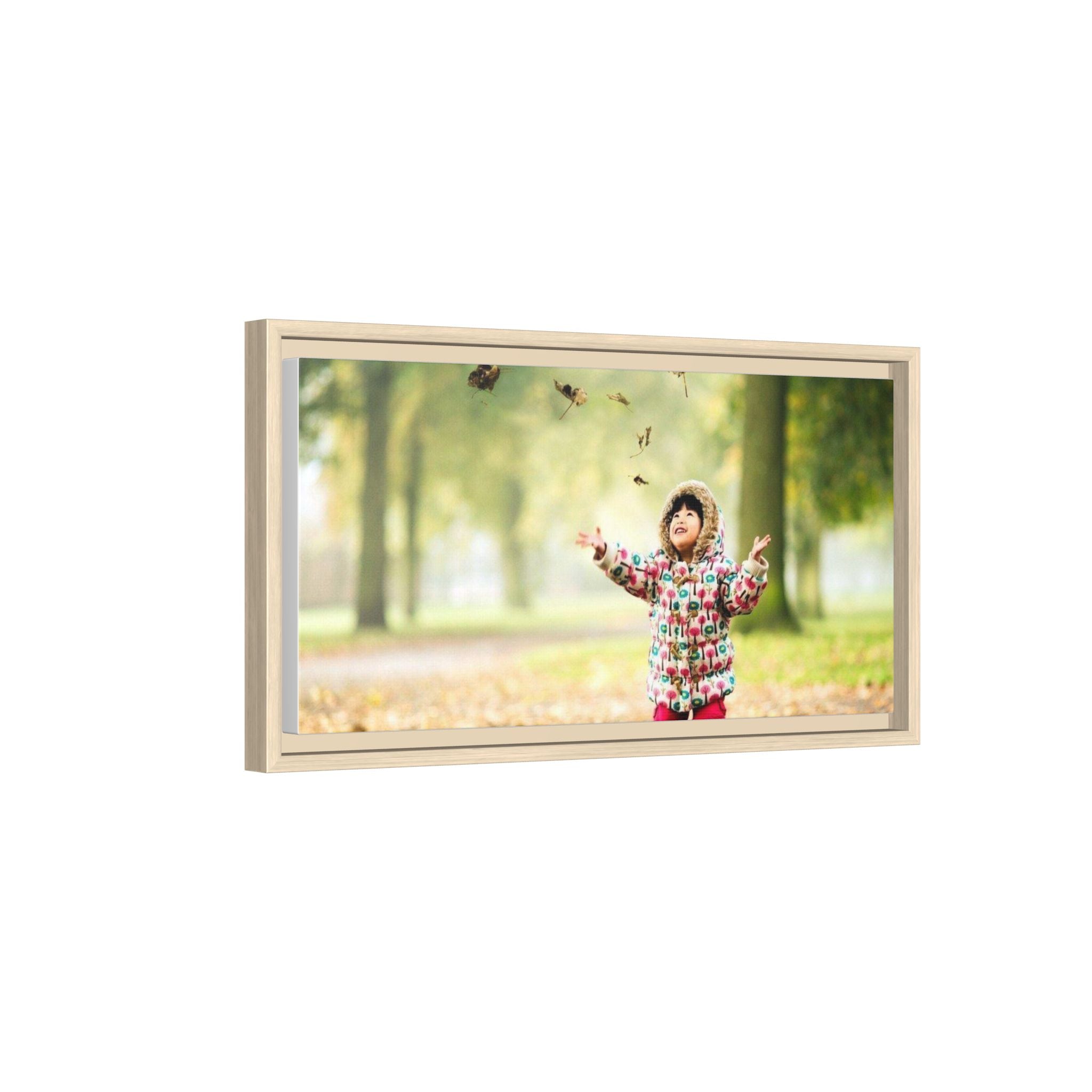 Framed Matte Canvas Photo Print — Autumn Child Playing in Leaves
