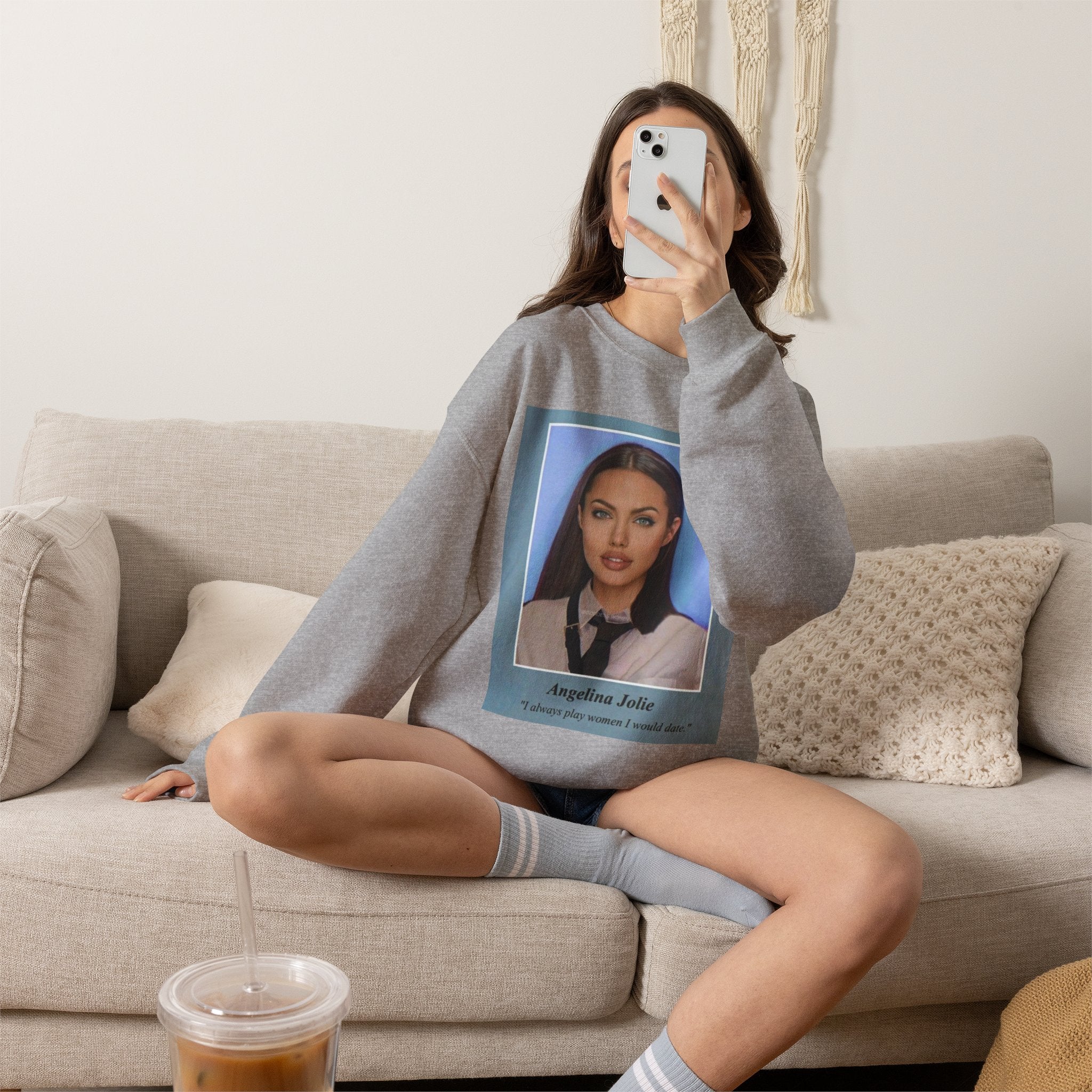 Graphic Crewneck Sweatshirt — Portrait Photo Print with Quote