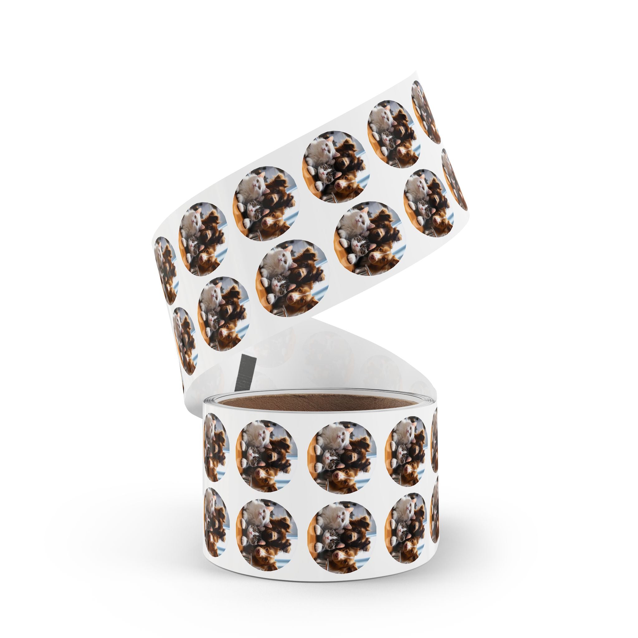 Round Pet Photo Sticker Roll — Custom Cute Cats & Dogs Label Stickers (Round)