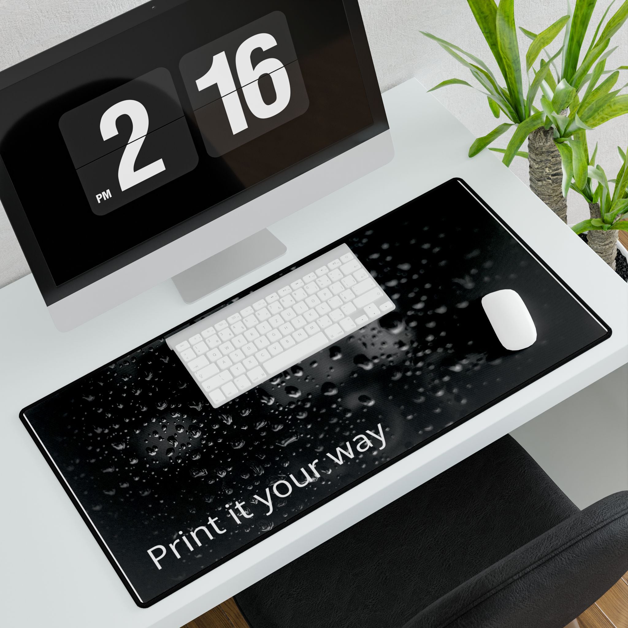 Water Droplets Black Desk Mat — "Print it your way" Custom Gaming Desk Pad