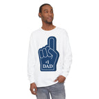 #1 Dad Foam Finger Long Sleeve Shirt — "Super Dad" Back Graphic