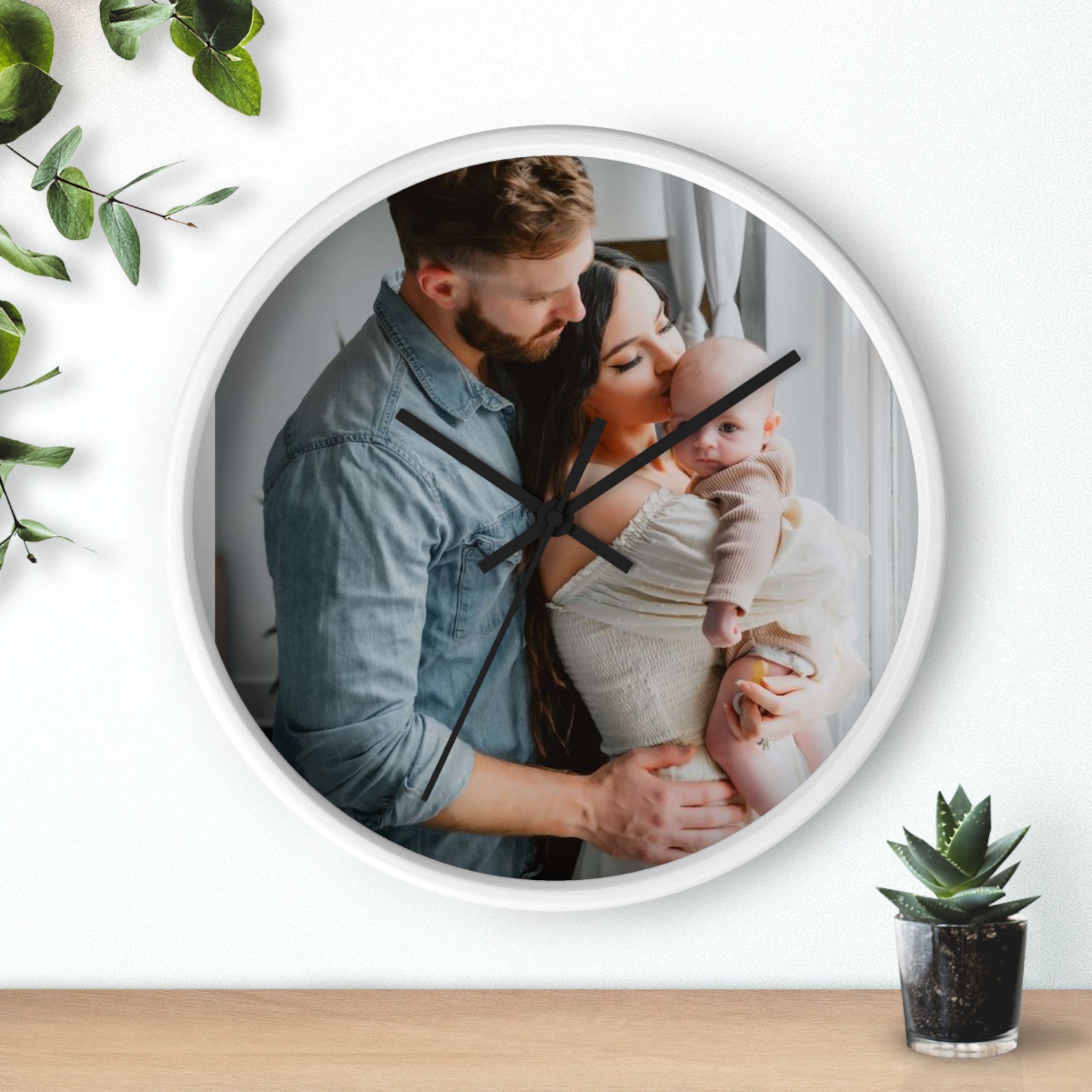 Personalized Family Photo Wall Clock — Custom Newborn & Parents Keepsake