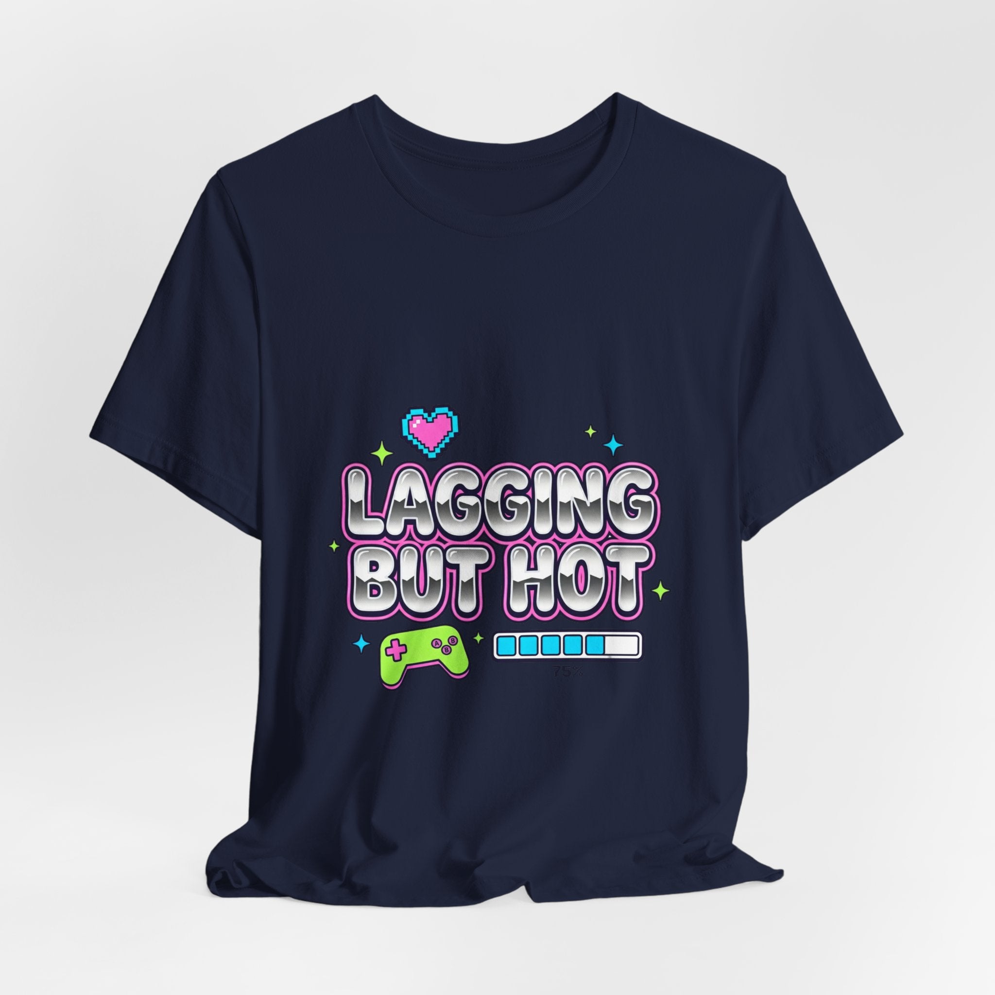 Lagging But Hot Tee | Y2K slogan, glitter type, hot pink cyber aesthetic