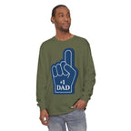 #1 Dad Foam Finger Long Sleeve Shirt — "Super Dad" Back Graphic