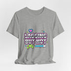 Lagging But Hot Tee | Y2K slogan, glitter type, hot pink cyber aesthetic