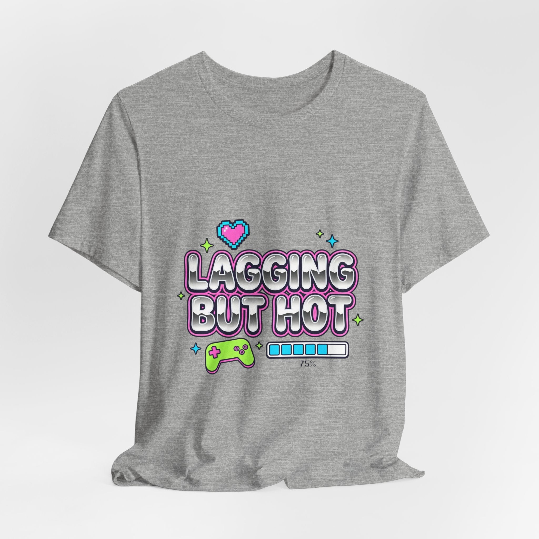 Lagging But Hot Tee | Y2K slogan, glitter type, hot pink cyber aesthetic