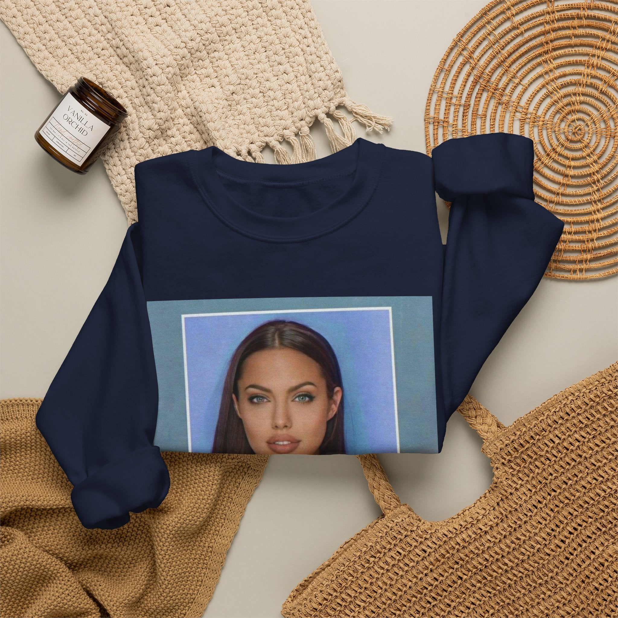 Graphic Crewneck Sweatshirt — Portrait Photo Print with Quote