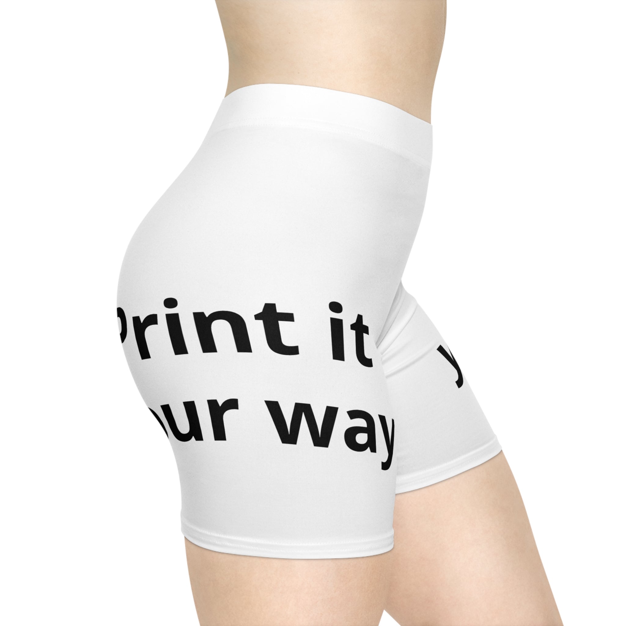 Custom Text White Biker Shorts — Personalized 'Print It Your Way' Activewear