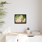 Framed Matte Canvas Photo Print — Autumn Child Playing in Leaves