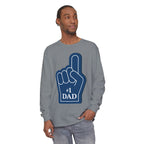 #1 Dad Foam Finger Long Sleeve Shirt — "Super Dad" Back Graphic