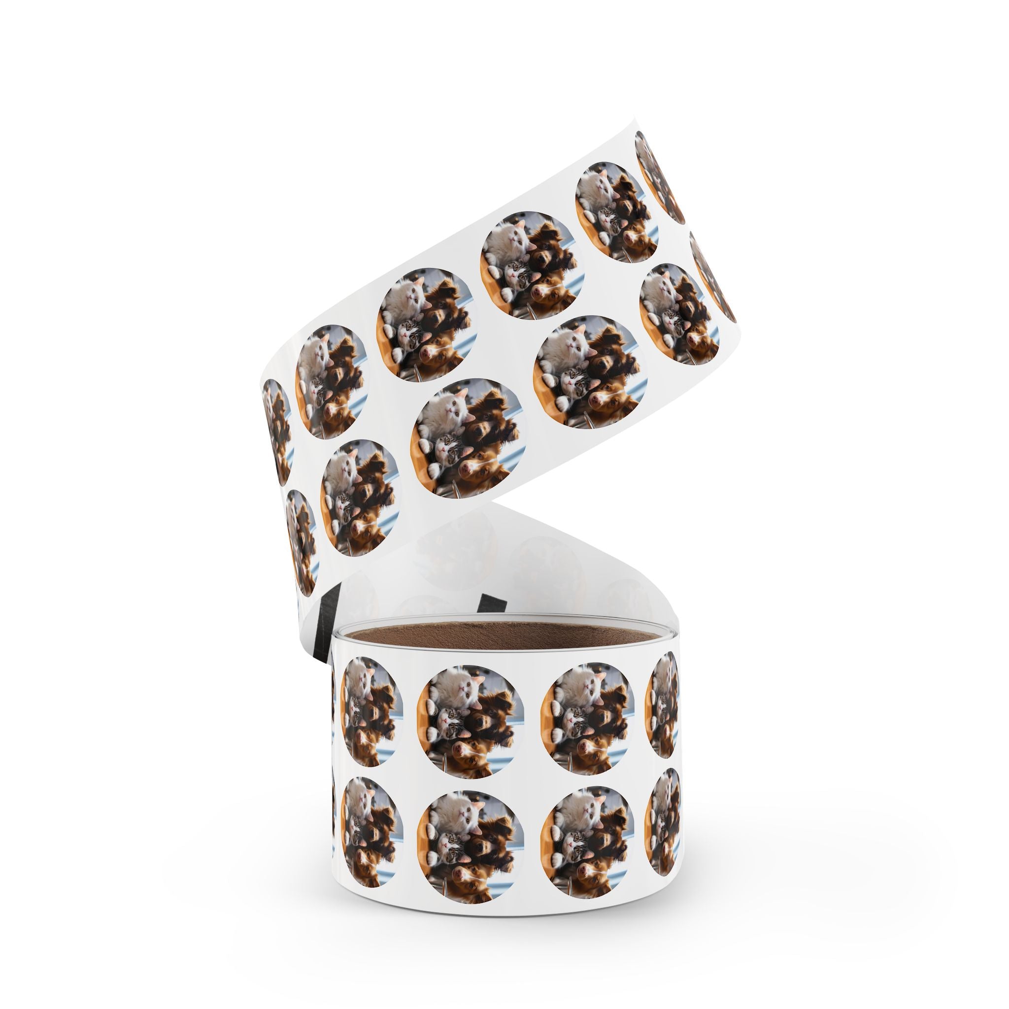 Round Pet Photo Sticker Roll — Custom Cute Cats & Dogs Label Stickers (Round)