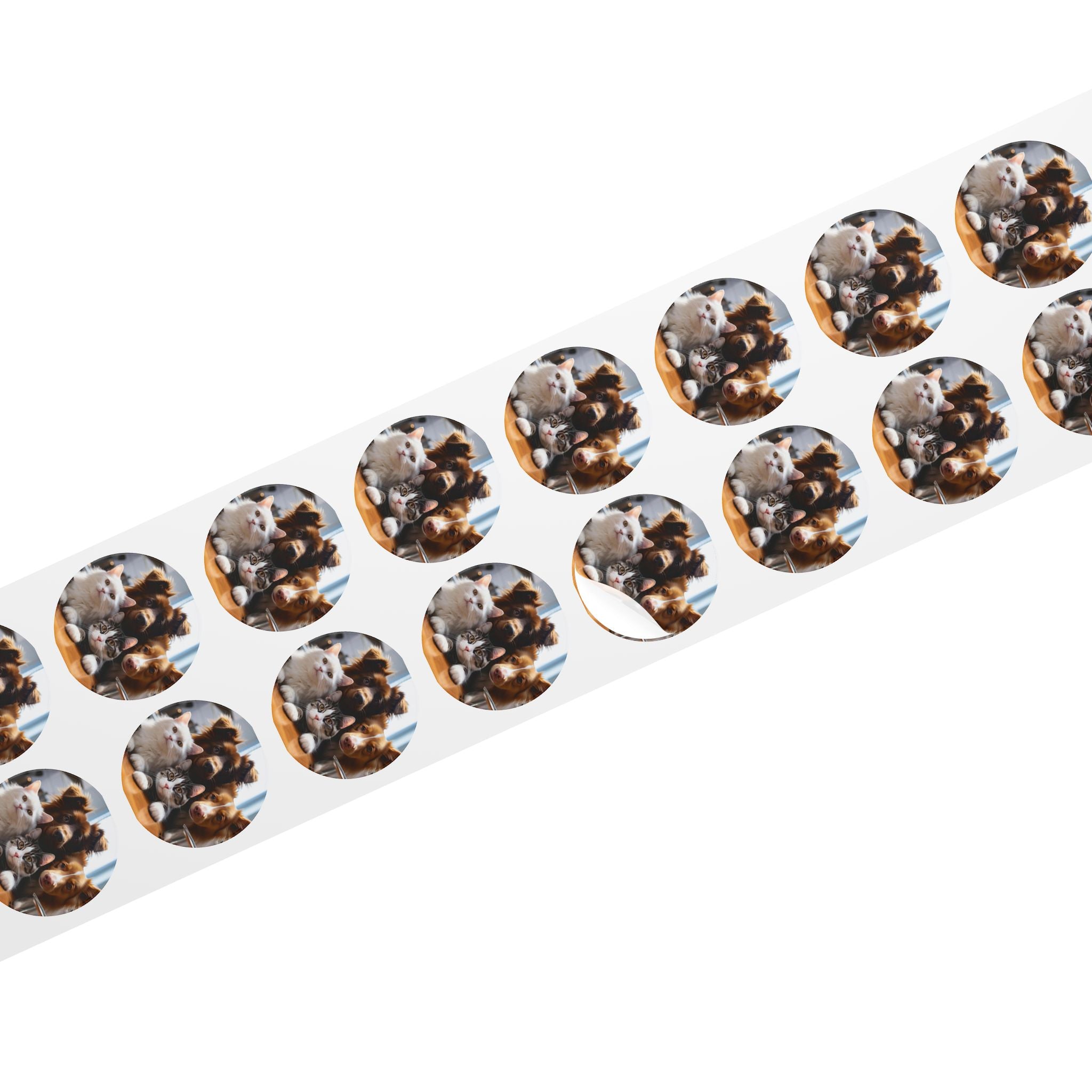Round Pet Photo Sticker Roll — Custom Cute Cats & Dogs Label Stickers (Round)