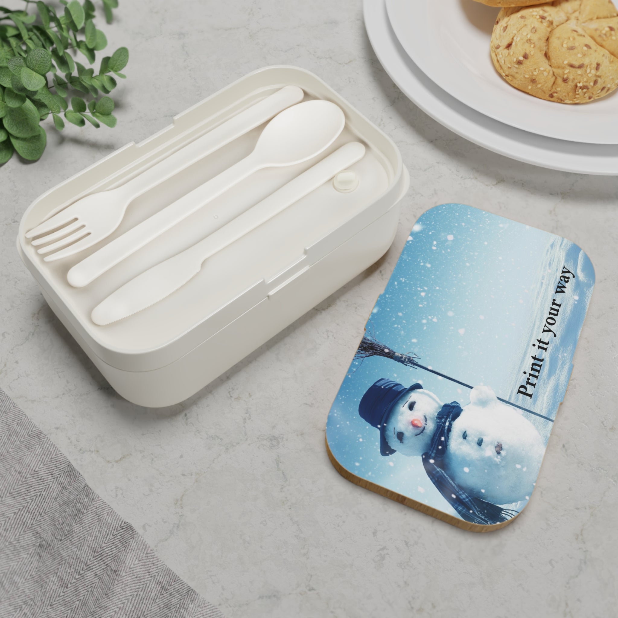 Snowman Bento Lunch Box — Winter Holiday Kids Lunchbox with 'Print it your way' Design