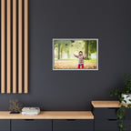 Framed Matte Canvas Photo Print — Autumn Child Playing in Leaves