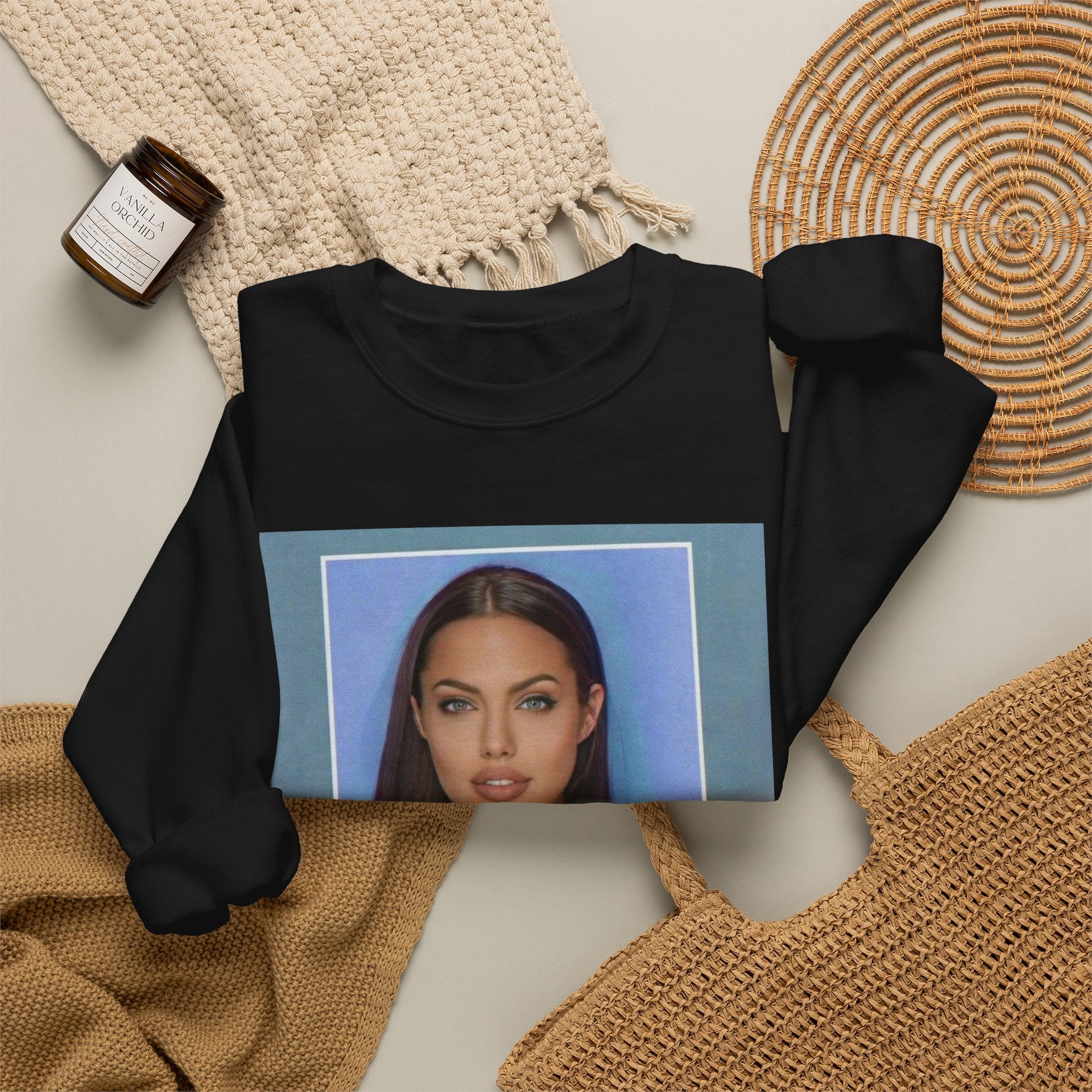 Graphic Crewneck Sweatshirt — Portrait Photo Print with Quote