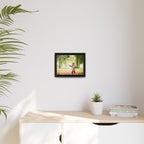 Framed Matte Canvas Photo Print — Autumn Child Playing in Leaves