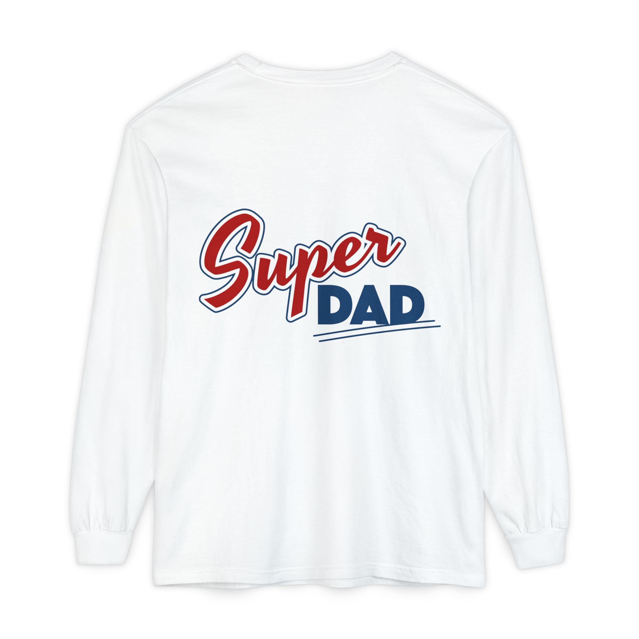 #1 Dad Foam Finger Long Sleeve Shirt — "Super Dad" Back Graphic