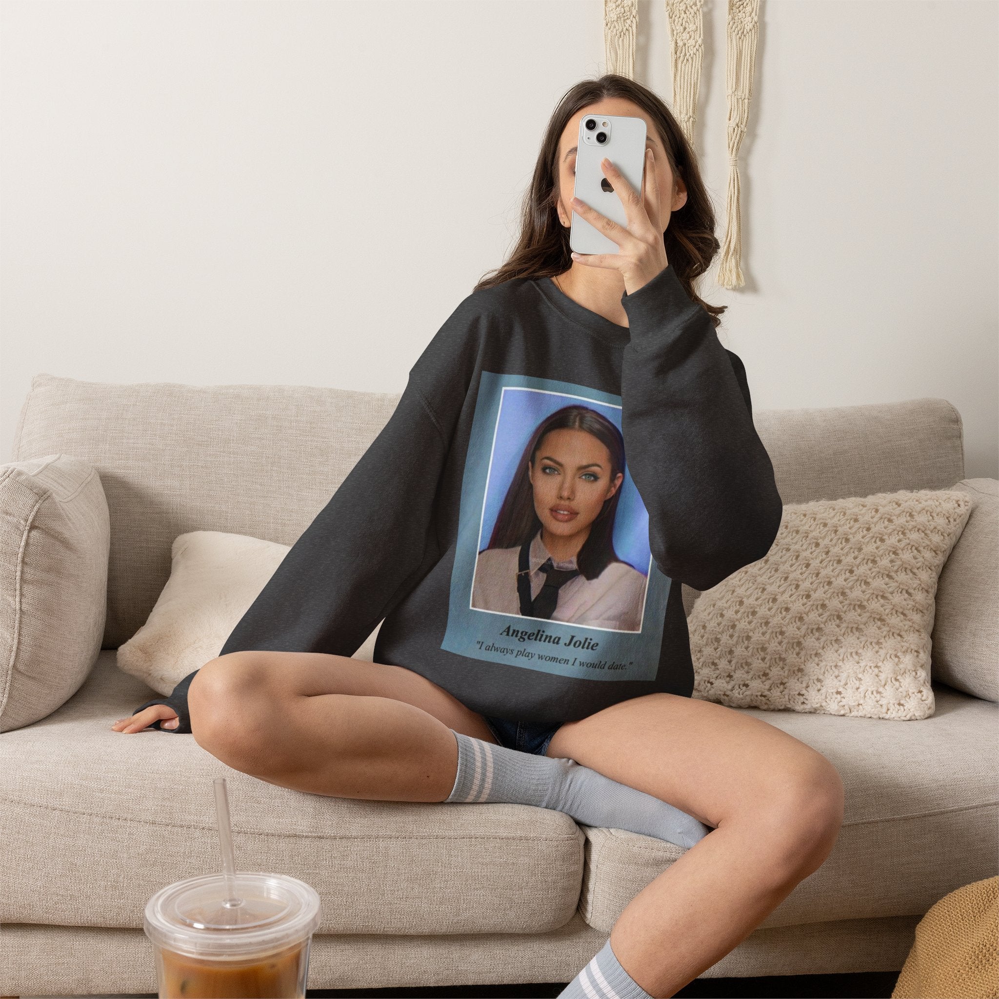 Graphic Crewneck Sweatshirt — Portrait Photo Print with Quote