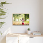 Framed Matte Canvas Photo Print — Autumn Child Playing in Leaves