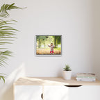 Framed Matte Canvas Photo Print — Autumn Child Playing in Leaves