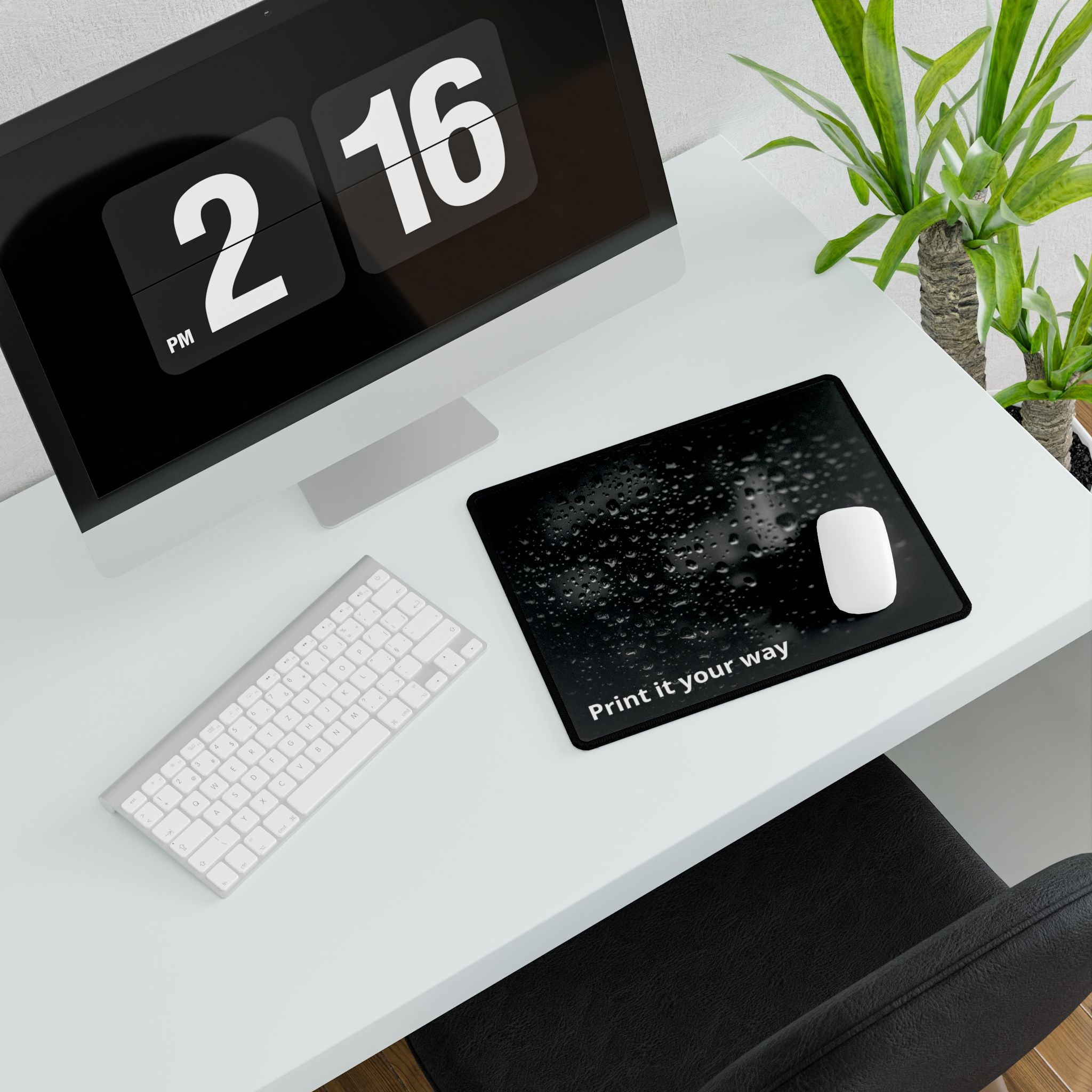 Water Droplets Black Desk Mat — "Print it your way" Custom Gaming Desk Pad