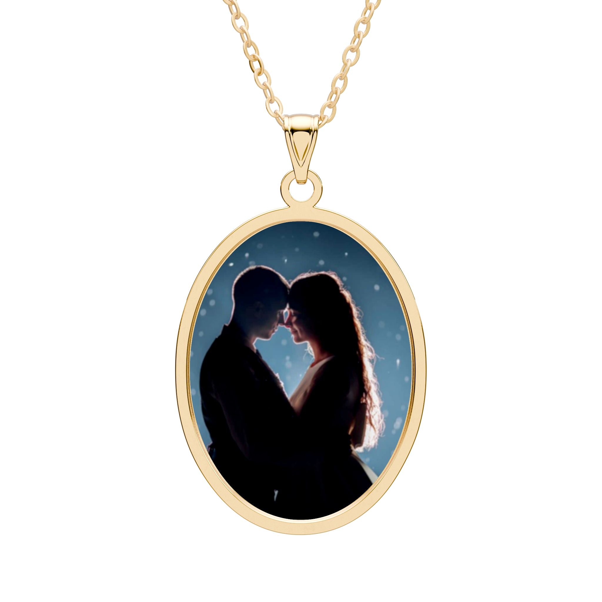 Romantic Silhouette Oval Pendant Necklace — Couple Silhouette Jewelry Gift