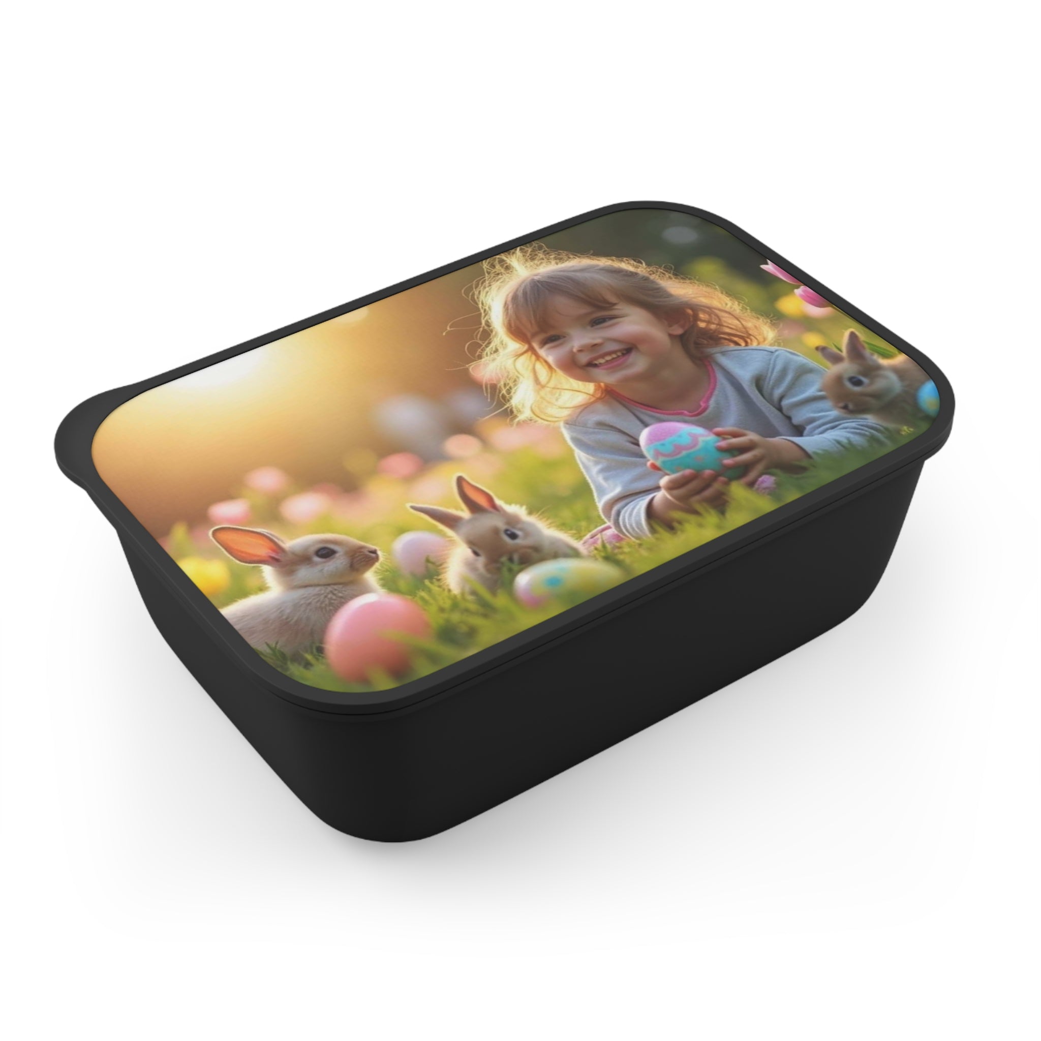 Easter Kids Bento Box — PLA Lunchbox with Utensil Band (Bunny & Eggs Design)