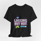 Lagging But Hot Tee | Y2K slogan, glitter type, hot pink cyber aesthetic