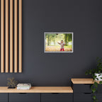 Framed Matte Canvas Photo Print — Autumn Child Playing in Leaves