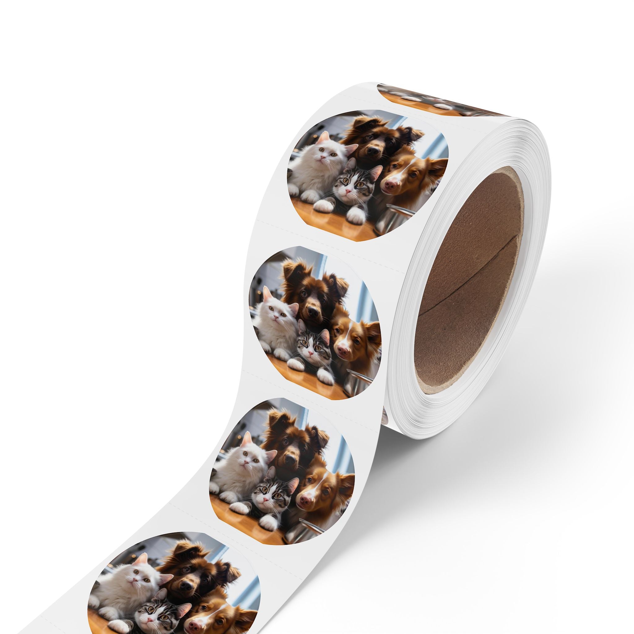 Round Pet Photo Sticker Roll — Custom Cute Cats & Dogs Label Stickers (Round)