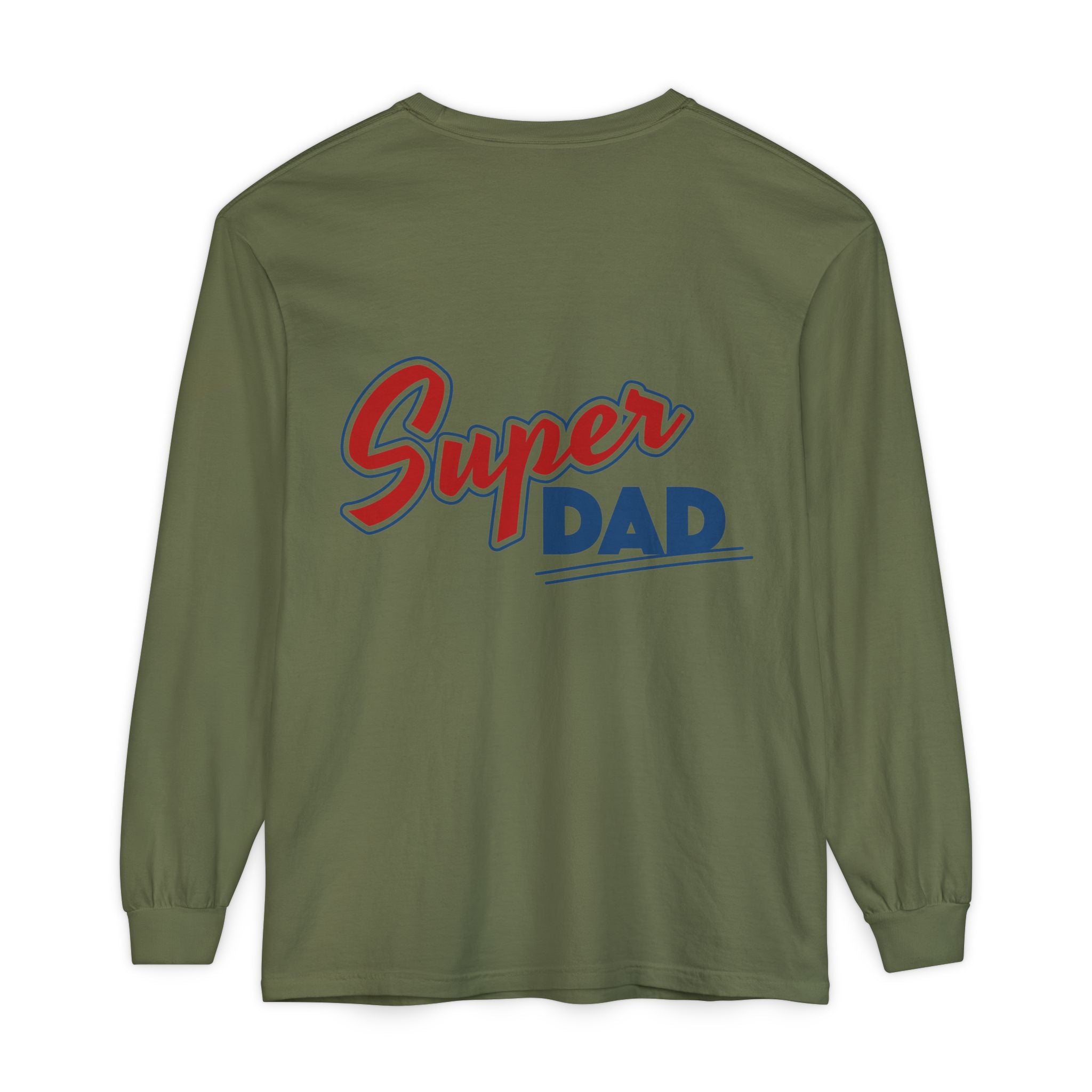 #1 Dad Foam Finger Long Sleeve Shirt — "Super Dad" Back Graphic