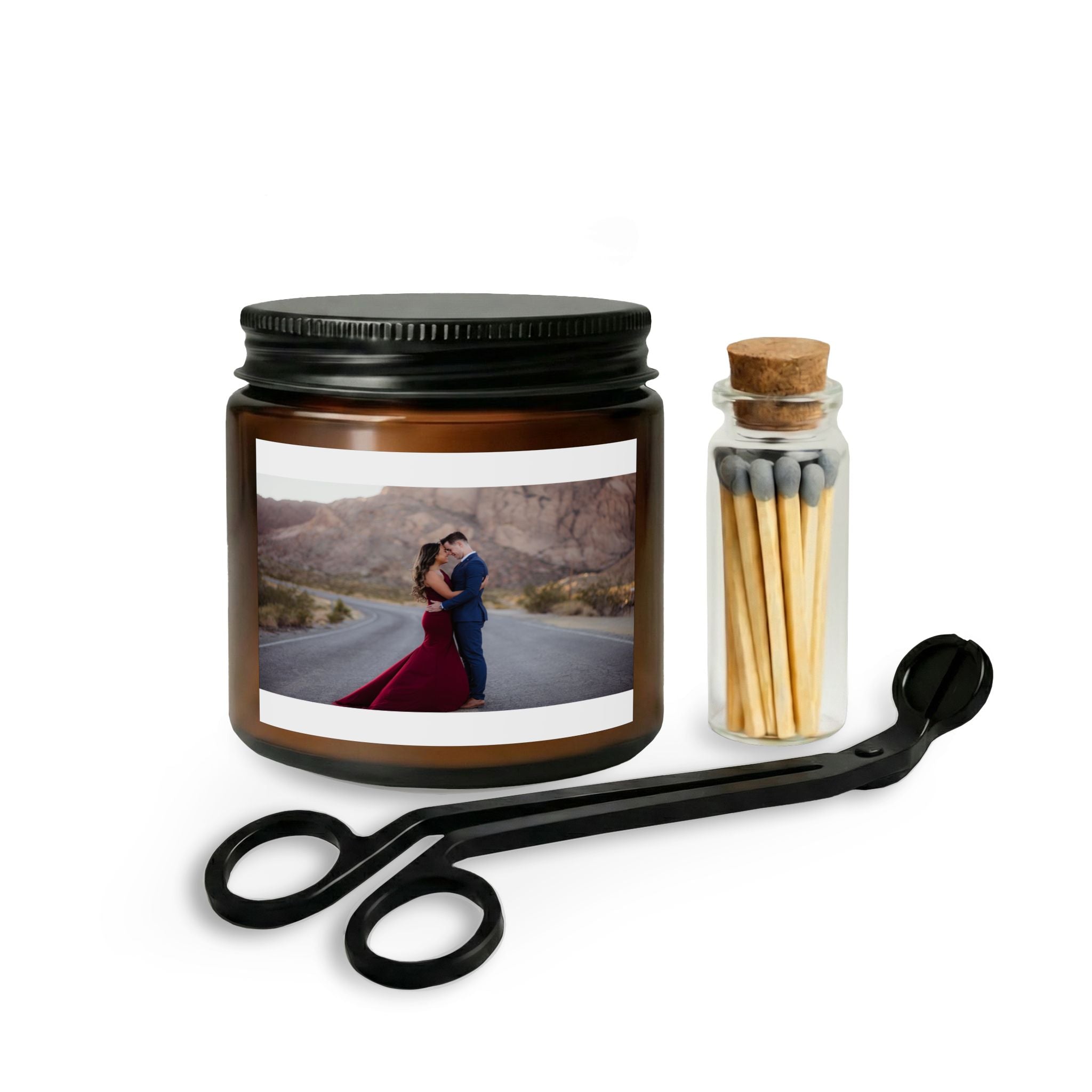 Personalized Photo Candle Set with Matches & Wick Trimmer — Romantic Keepsake Gift