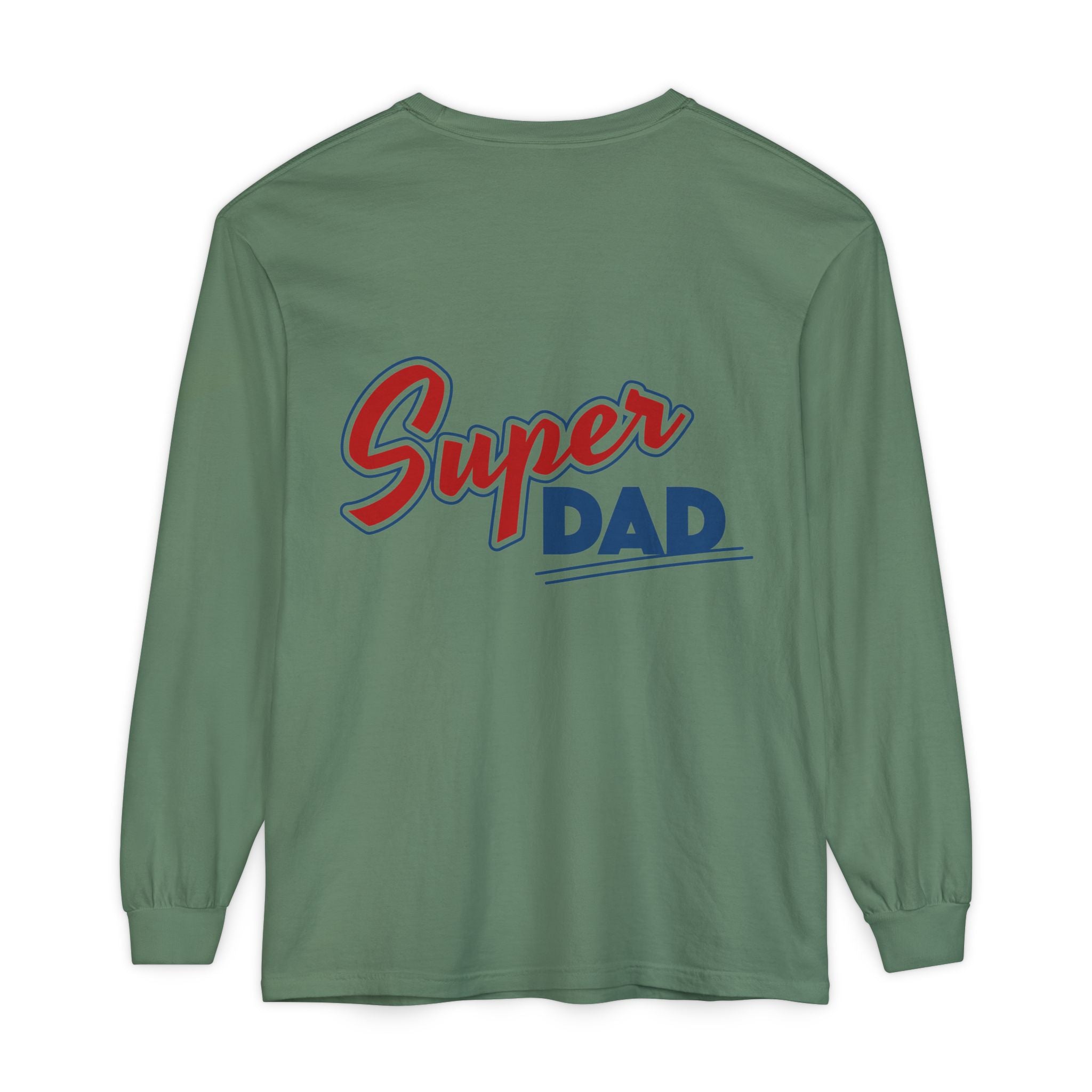 #1 Dad Foam Finger Long Sleeve Shirt — "Super Dad" Back Graphic